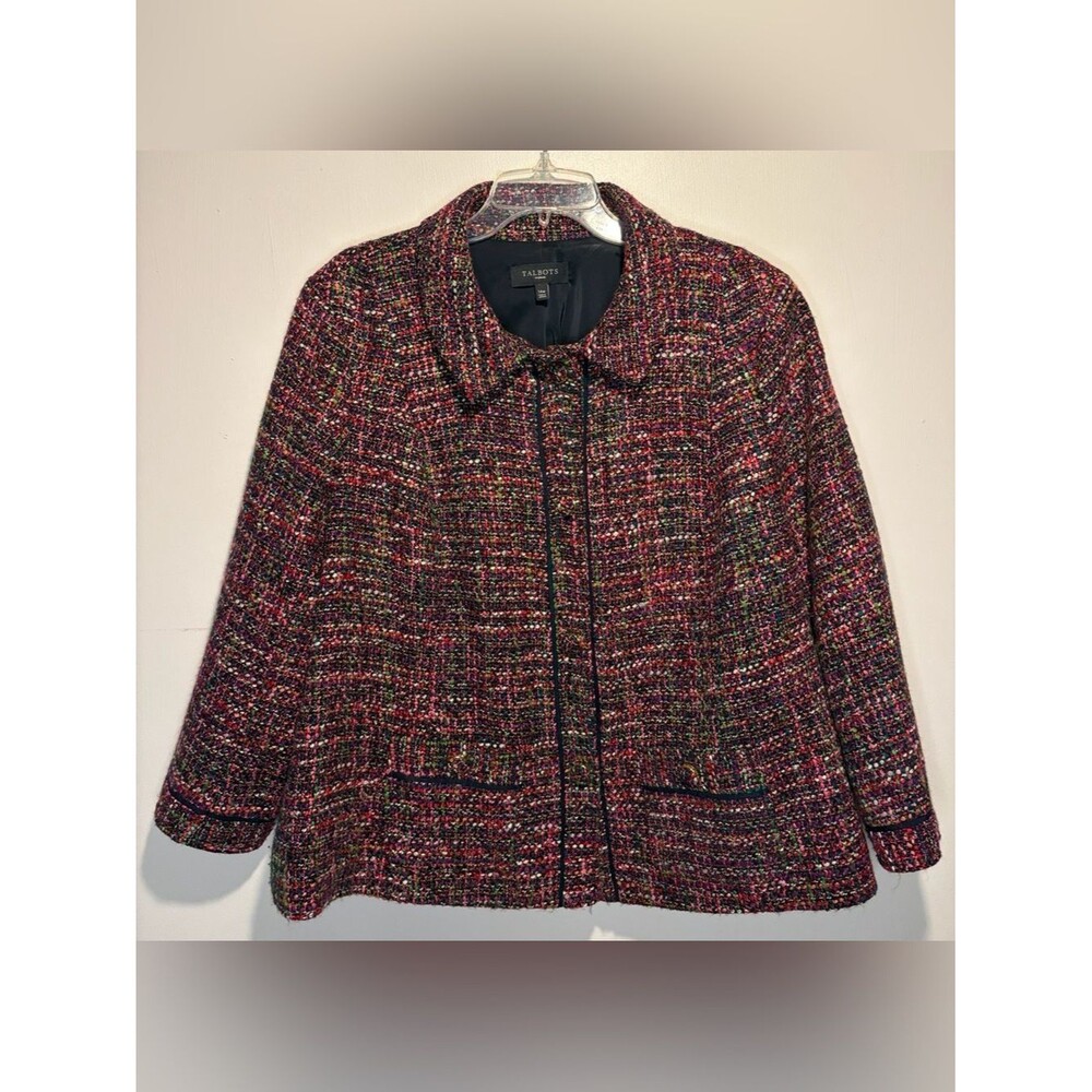 Talbots Multi Colored Tweed Blazer Shrug Wool Blend Fabric Buttons Size 14W
